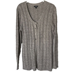 Apt 9 Lt Brown & Cream Tweed Open Weave Cable Cardigan Sweater, Cotton Blend, XL